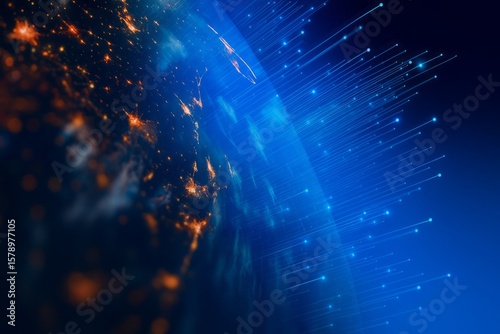 Glowing Earth at Night with Digital Connectivity, Representing Global Communication, Future Technology and Modern Innovation in Business and Science