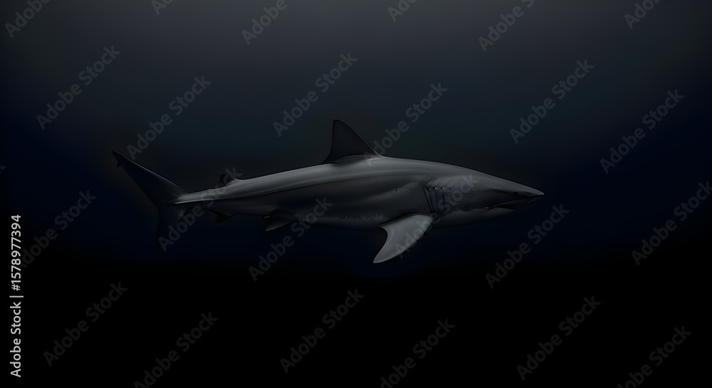 Fototapeta premium A majestic great white shark, a powerful predator, swims through the deep blue ocean water