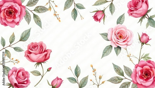Delicate watercolor roses & leaves, repeating pattern , botanical, elegant, art