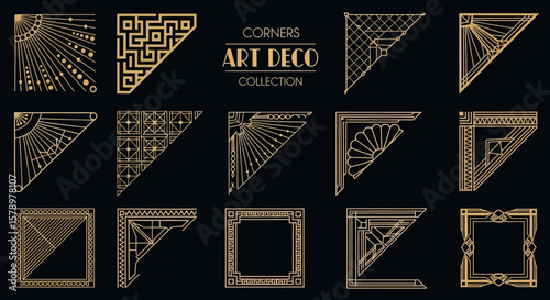 Art Deco Corner Elements Geometric Decorative Vector Set for Graphic Design and Vintage Style Projects