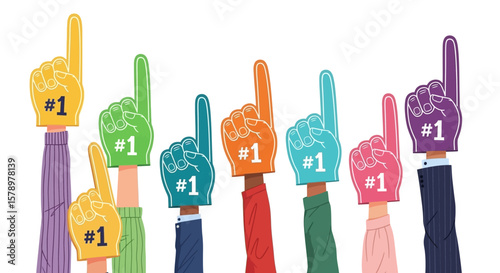 Celebrating Achievement Hands with Number One Foam Fingers in Vibrant Colors