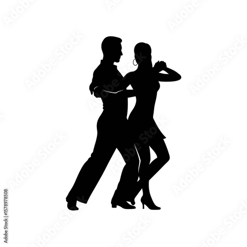 Silhouette Tango: Captivating silhouette depicts a passionate tango dance between a man and a woman, showcasing elegance and grace.