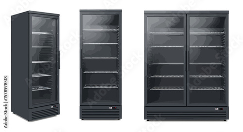 Dark Refrigerated Display Cases with Glass Doors Commercial Cooling for Retail and Restaurants