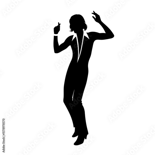 Dancing Silhouette in a Disco Pose: A dynamic silhouette captures the essence of a dancer, bathed in the rhythmic embrace of the disco lights, embodying the freedom of movement and a night of revelry.