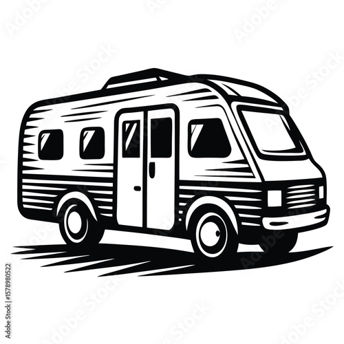 Black and white camper van silhouette motorhome travel