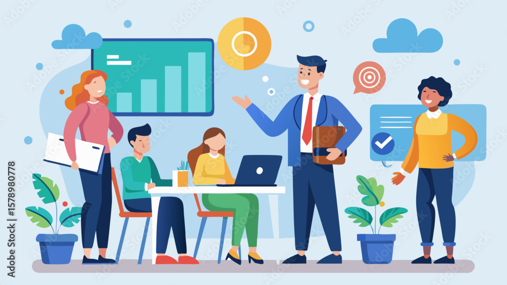 Fototapeta premium Employee Onboarding And Training Scene Illustration Concept