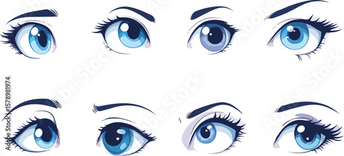 Set of cartoon eyes with different expressions and colors vector