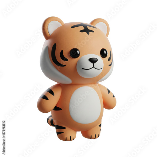 cute cartoon tiger plush toy with soft texture on neutral background