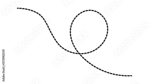 Black Curved Dashed Line Path Icon – Wavy Dotted Route Vector Symbol