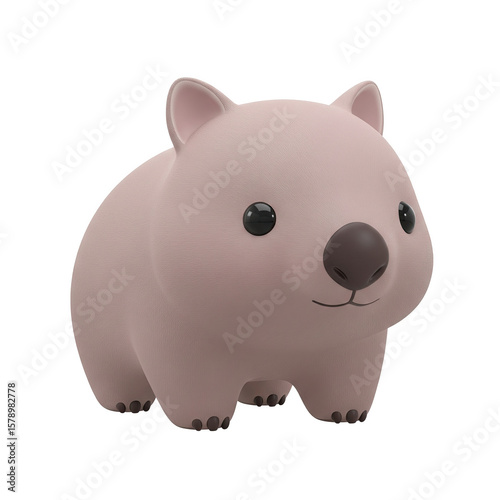 Cute 3D cartoon wombat with round eyes on soft pink background