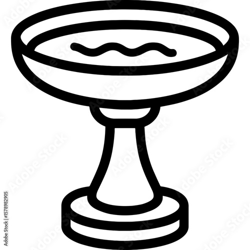 Bird bath pedestal with water outline icon vector