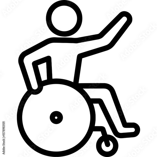 Person with disability using mobility aid outline icon vector