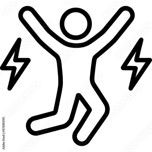 Energetic person jumping with energy symbols outline icon vector