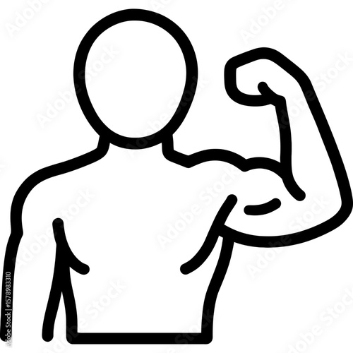 Fit person flexing muscle outline icon vector