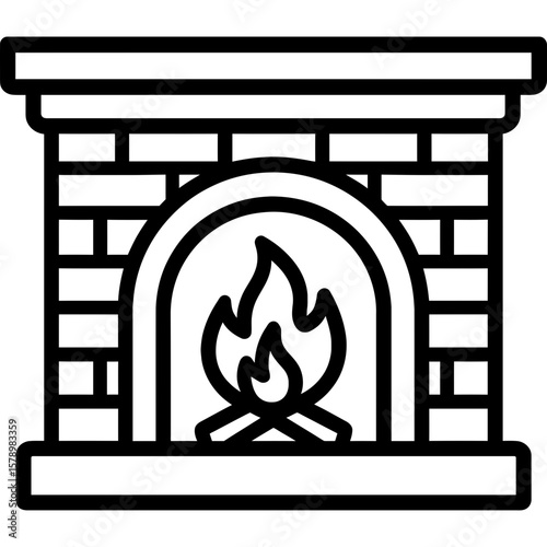 Fireplace with mantel outline icon vector