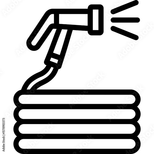 Garden hose coiled spray nozzle outline icon vector