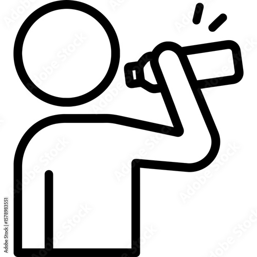 Person hydrating with water bottle outline icon vector