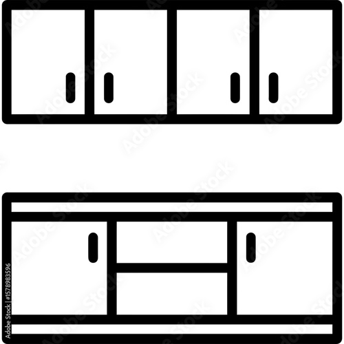 Kitchen cabinets outline icon vector