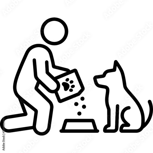 Person feeding pet outline icon vector