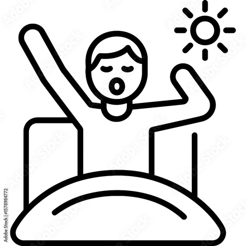 Person stretching in bed outline icon vector