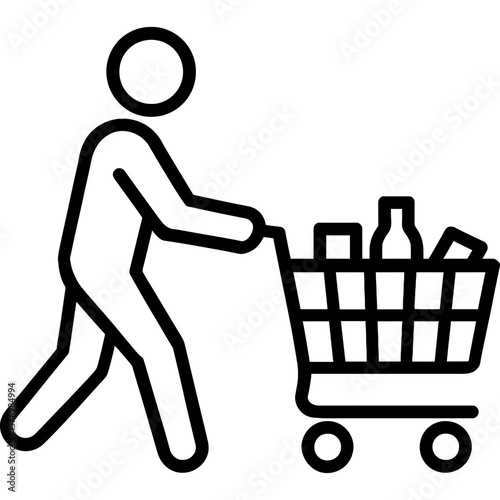 Person shopping with cart outline icon vector