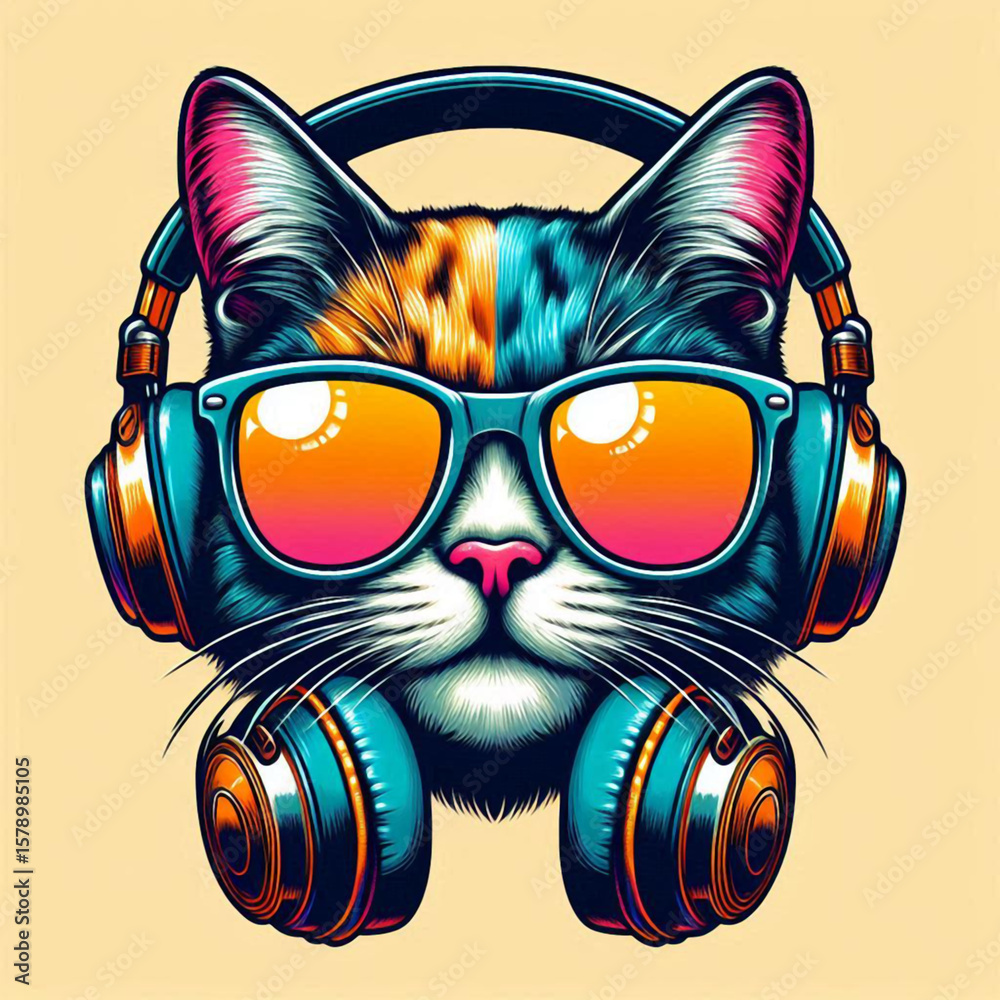Fototapeta premium the head of a cat, cat, cat with headphone, cat vector, cat with a bow tie, cat with a bow, cat on a black background, black cat with red eyes, black cat with red hair, cat head with wings