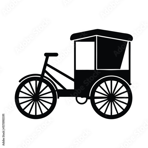 Black and White Illustration of a Bicycle Taxi