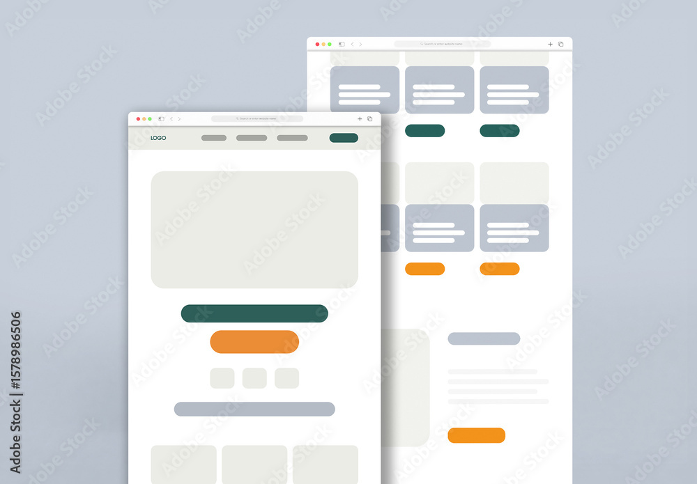 Clean Web Design Wireframe Template with Orange and Green Stock ...