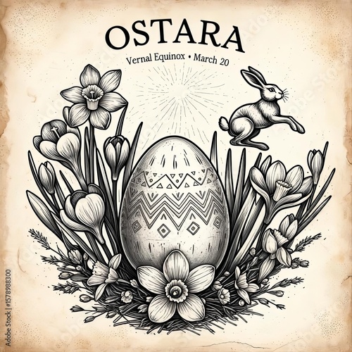 illustration of Ostara, monochrome