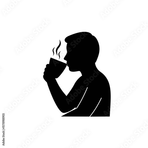 Savoring the Moment: An enigmatic silhouette of a person relishes a hot beverage, capturing a moment of introspective pause and tranquil contemplation.