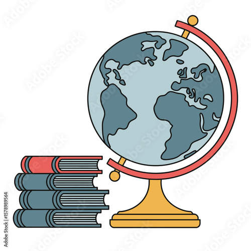 Globe and Stack of Books Illustration for Education or Geography Concepts.