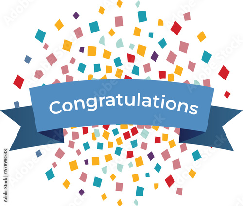 Festive Congratulations Banner with Confetti – Colorful Celebration Vector for Parties, Achievements, Announcements, and Event Invitations