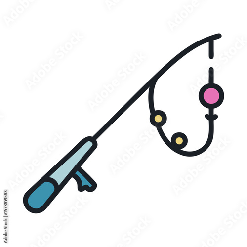 Fishing rod illustration with bait on a white background
