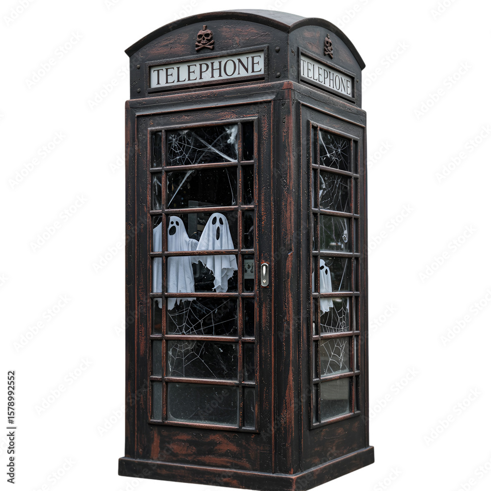 Obraz premium Isolated Halloween Ghost Decorated Telephone Booth Transparent Background