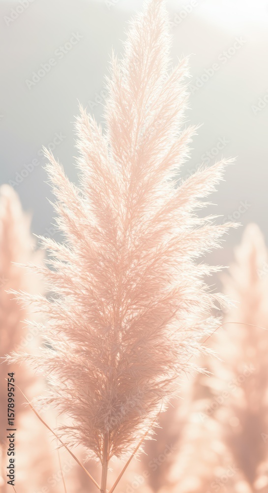 Obraz premium Blurred soft pink feathery grass with bokeh background. Abstract natural texture for calm and decorative design.