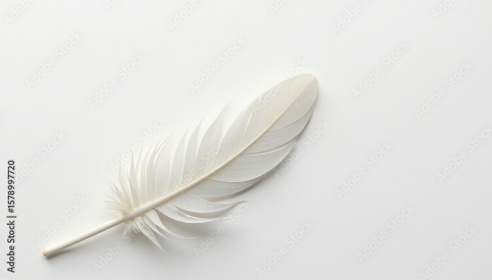 Obraz premium Crisp white feathers against stark white, minimalist aesthetic, clean, geometric