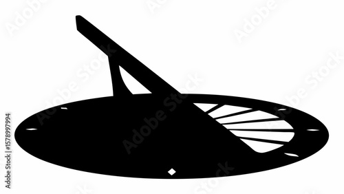 Silhouette of a sundial with a gnomon casting a shadow on the dial plate indicating time precisely