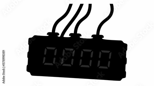 Illustration of a black digital display with four zeros and three wires connected to the top side photo
