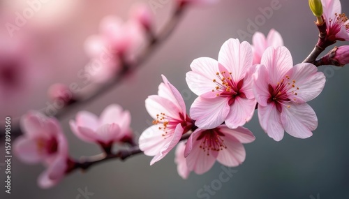 Delicate pink sakura blossoms, soft petals, intricate branches , petals, cherry blossom