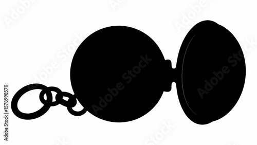Silhouette depiction of a ball and chain with connecting links against a white background in simple style