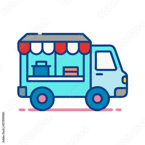 Colorful food truck illustration with an open window on a white background

