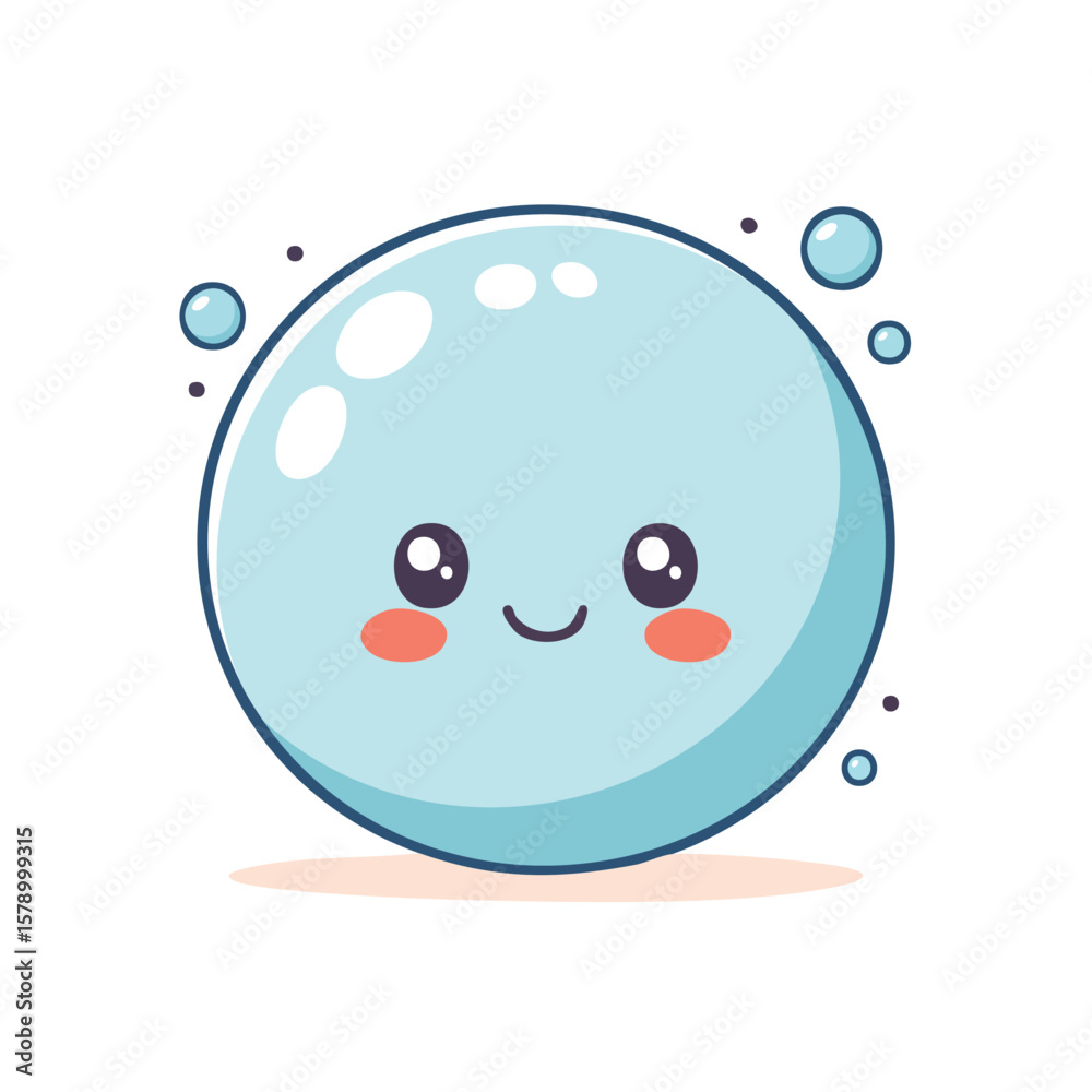Fototapeta premium Cute Chibi-Style Bubble with Bold Outlines – Flat Vector Cartoon Soap Bubble Illustration