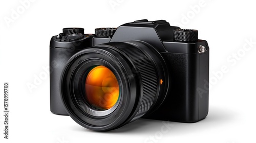 Compact mirrorless digital camera with detachable lens, isolated on white — highlighting professional photography tools and influencer gear.