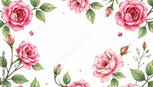 Delicate watercolor roses, leaves & buds Seamless repeat , orange, romantic