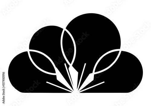 Black balloons abstract design with cloud shape on white background and copy space