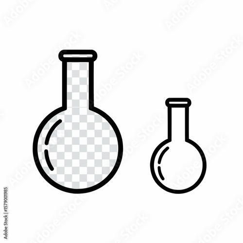 Two round bottom flasks depicted in a simple black outline style on a white background design view