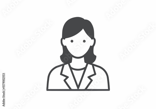 Illustration of a woman in a blazer with shoulder length hair and no facial features shown clearly