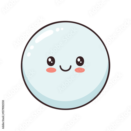 Minimal Flat Vector of Cute Bubble with Bold Black Outline and Happy Expression, No Gradients