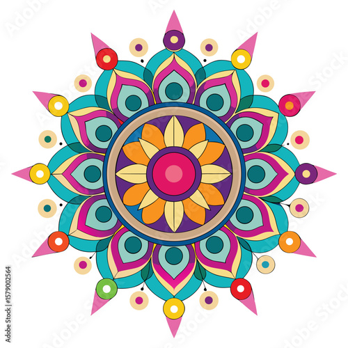 A beautiful, colorful mandala with intricate patterns, featuring motifs of traditional Indian bangles and earrings.