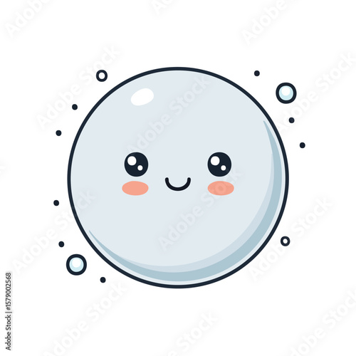 Minimal Flat Vector of Cute Bubble with Bold Black Outline and Happy Expression, No Gradients